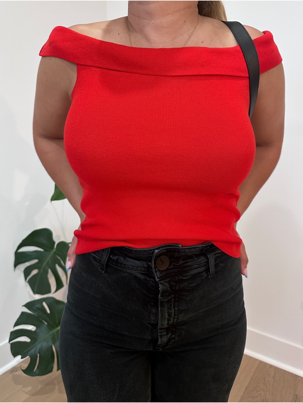 Zara Red Knit Off Shoulder Top Size S